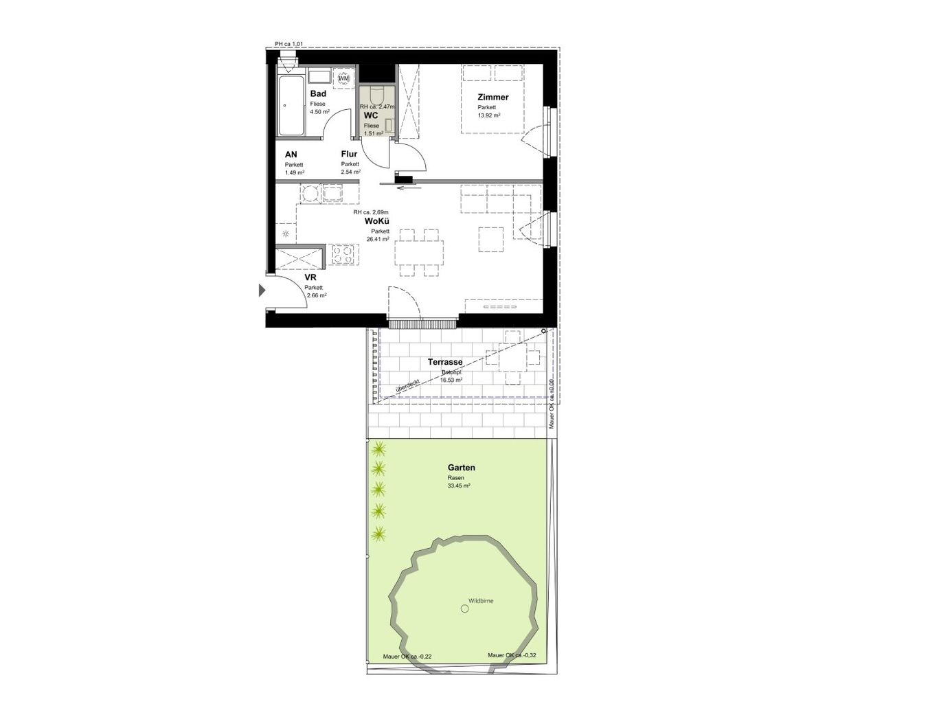 Wohnen im Wildgarten! Erstbezug! 2-Zimmer-Wohnung mit Garten zu vermieten!