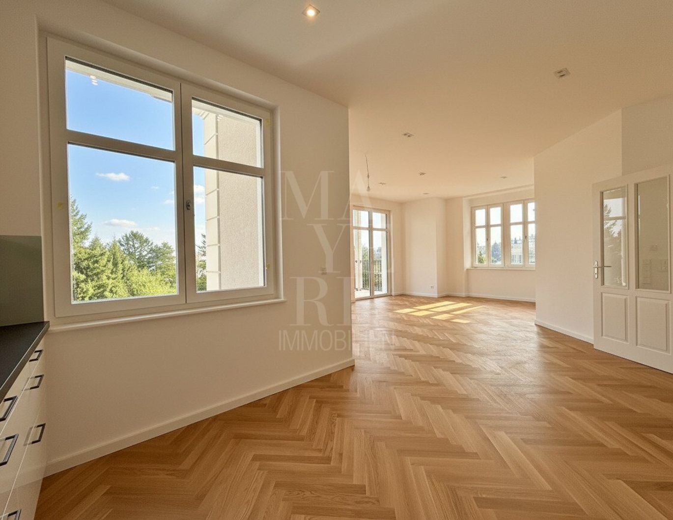 Stilvoll sanierte Altbauetage mit Balkon/Garten und Naturpool