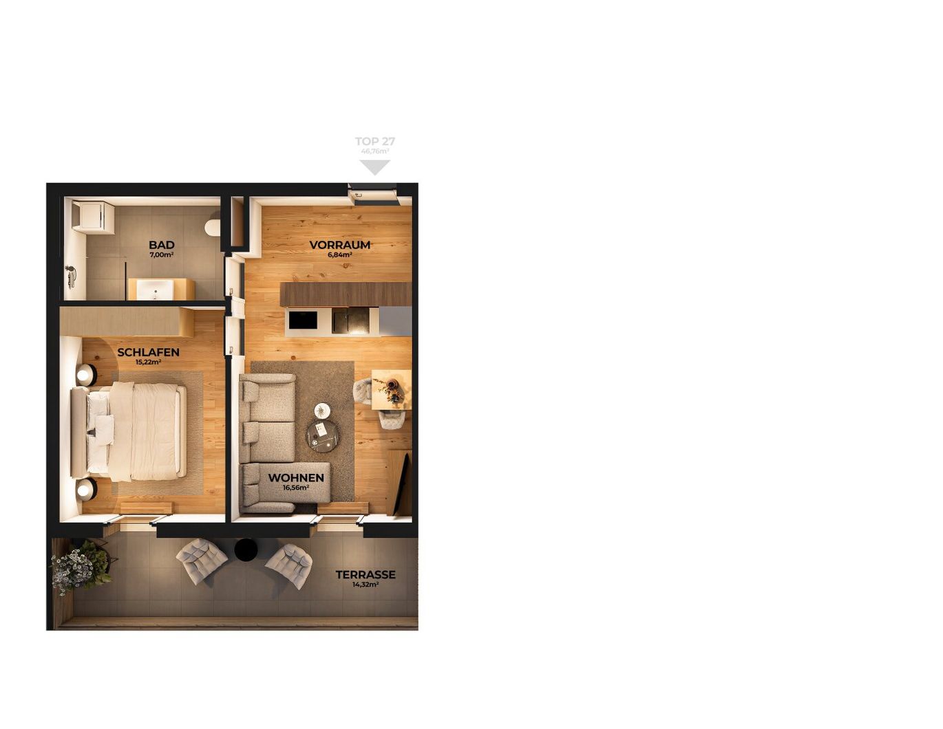 2-Zimmer-Erstbezug mit 15 m² Terrasse in nachhaltigem Holzbau in Wörgl | Barrierefrei, Lift