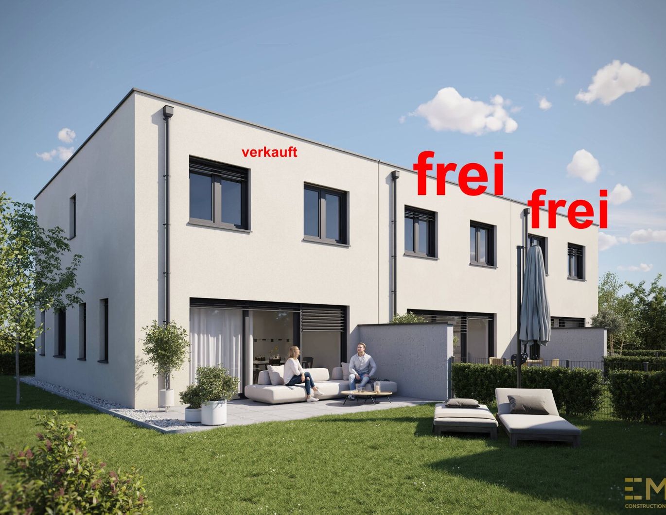 The Oasis! Modernes Reihenhaus in Ödt, nahe dem Badesee: 5 Zimmer, Terrasse, Eigengarten, belagsfertig.