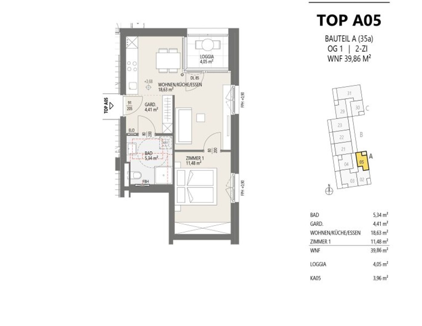 2-Zimmer-Wohnung, Top A05, 1.OG, Innsbruck