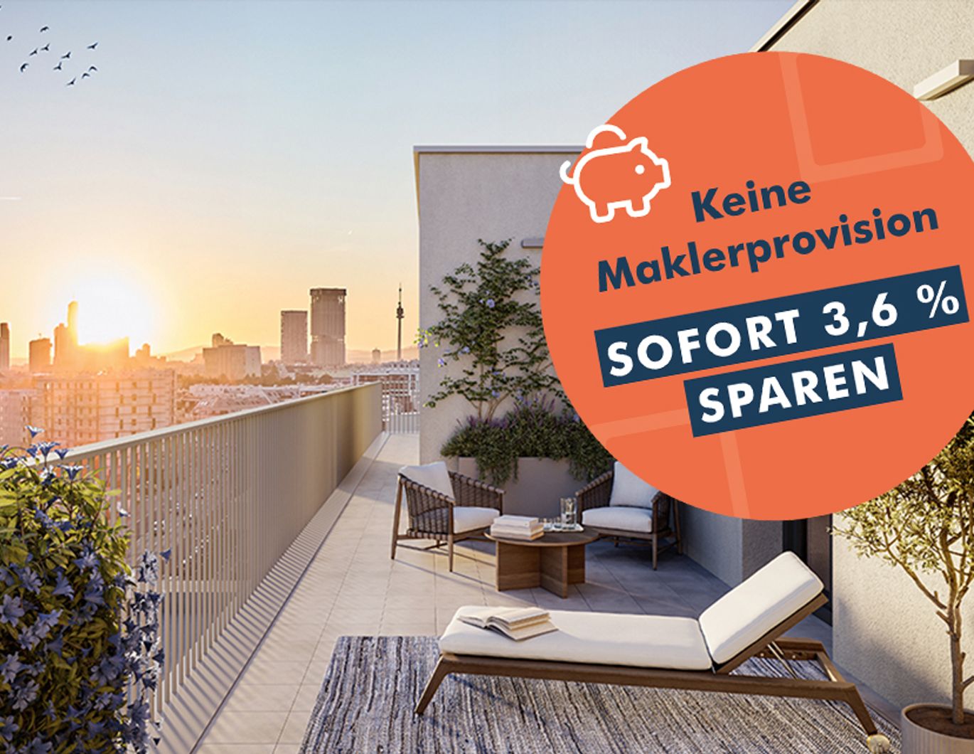 Eck-Dachwohnung, 4 Zimmern, mit riesiger 44 m² Aussichts-Terrasse auf einer Ebene