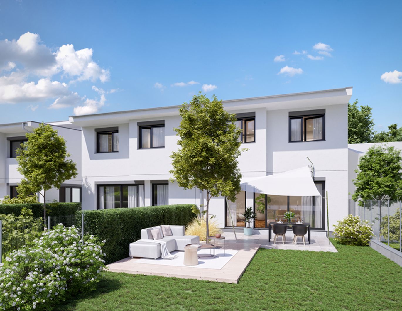 Ihr neues Heim in Hirschstetten. Modernes Doppelhaus mit wunderbarem Garten, Wärmepumpe und Klimaanlage