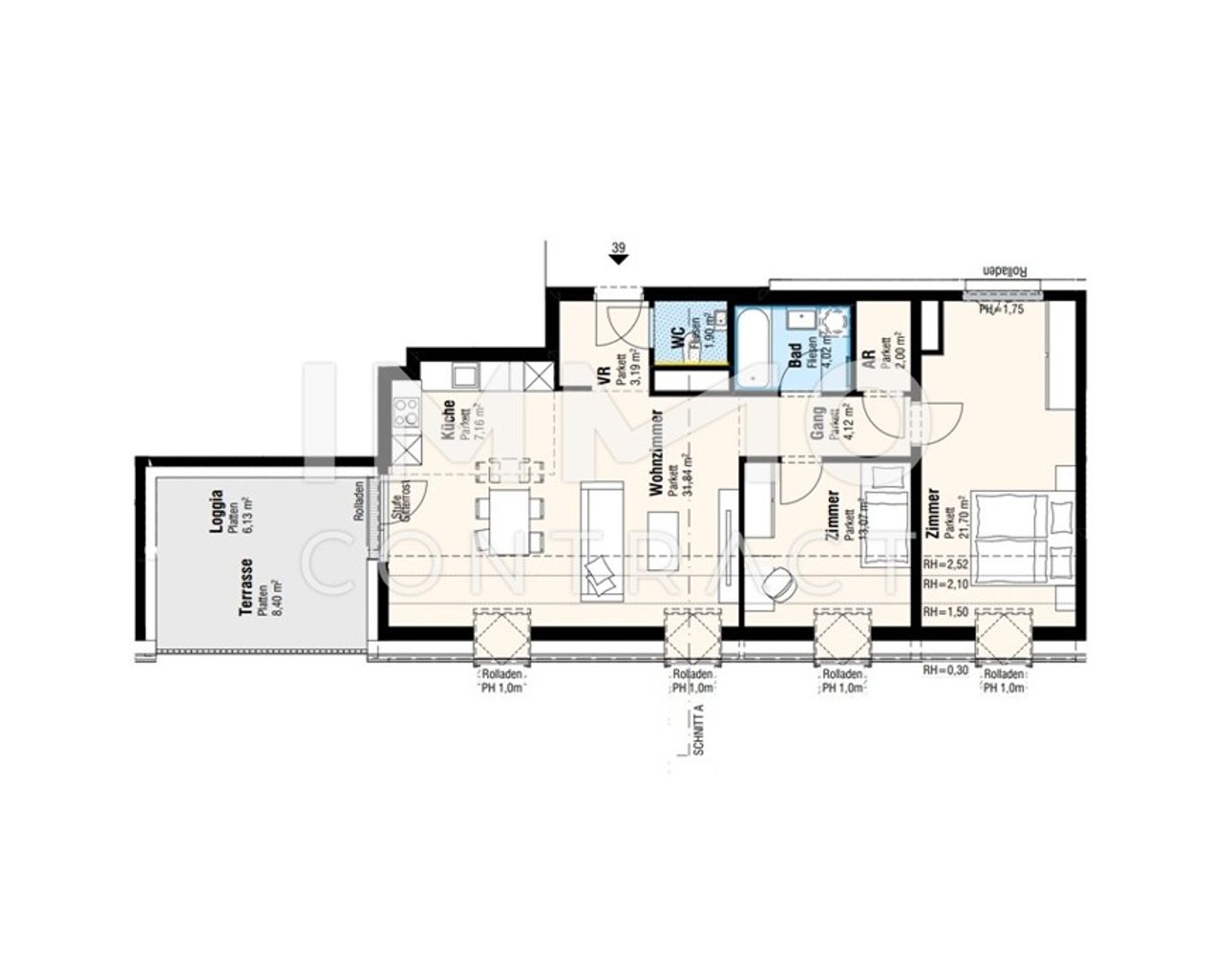 große Terrasse schöne 3 Zimmer