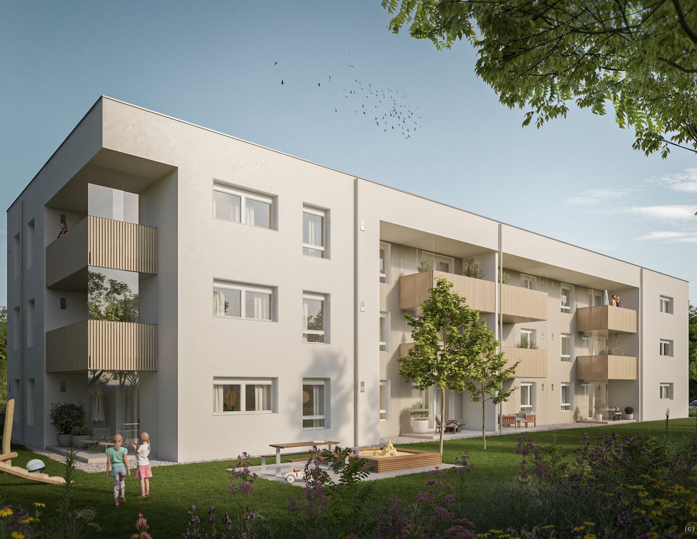 Neubauwohnungen im Mietkauf - Top 5 im EG mit 2 Zi. inkl. Eigengarten und Carport