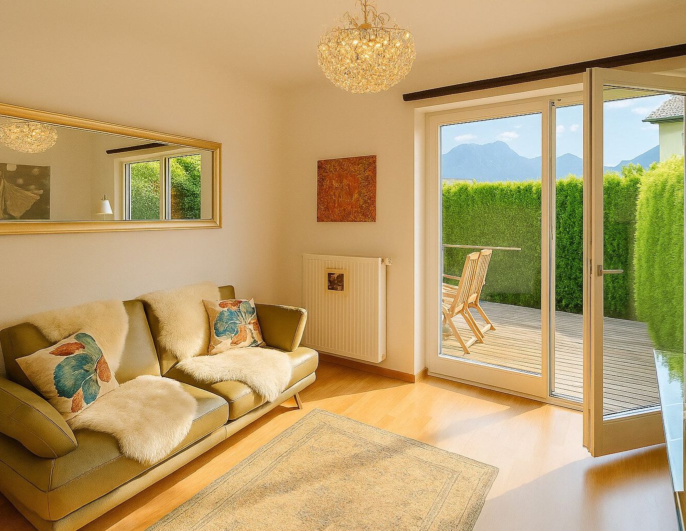 Traumhaft schöne Gartenwohnung im Süden der Stadt Salzburg, Leopoldskron, mit Terrasse, Untersbergblick; Carport + Stellplatz