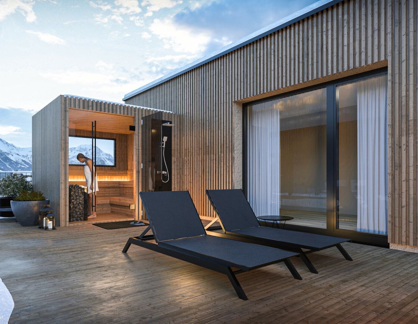 Dachgeschoß-Oase! Outdoor-Sauna mit Bergblick
