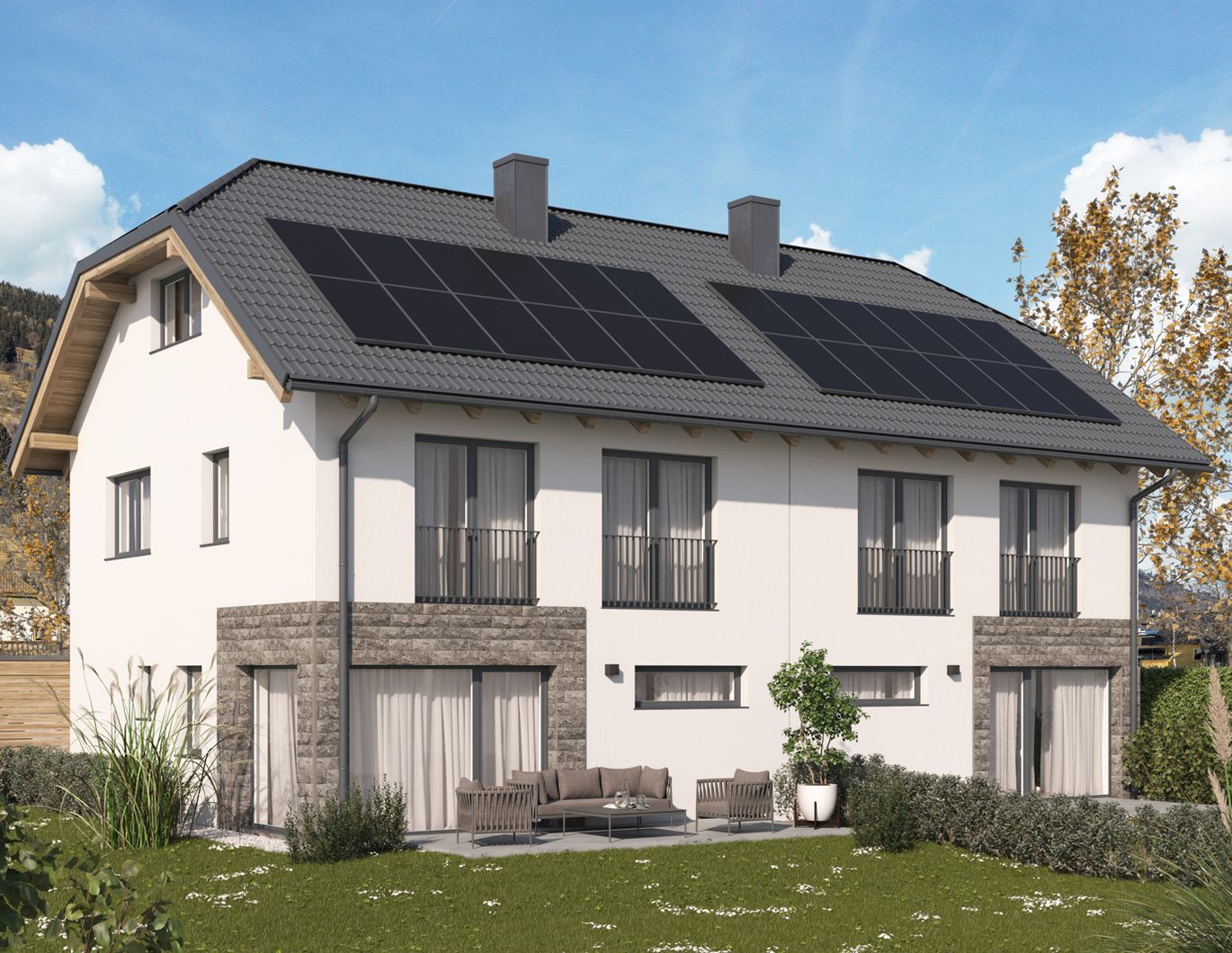 Neubau-Doppelhaushälften mit Süd-Garten und Carport