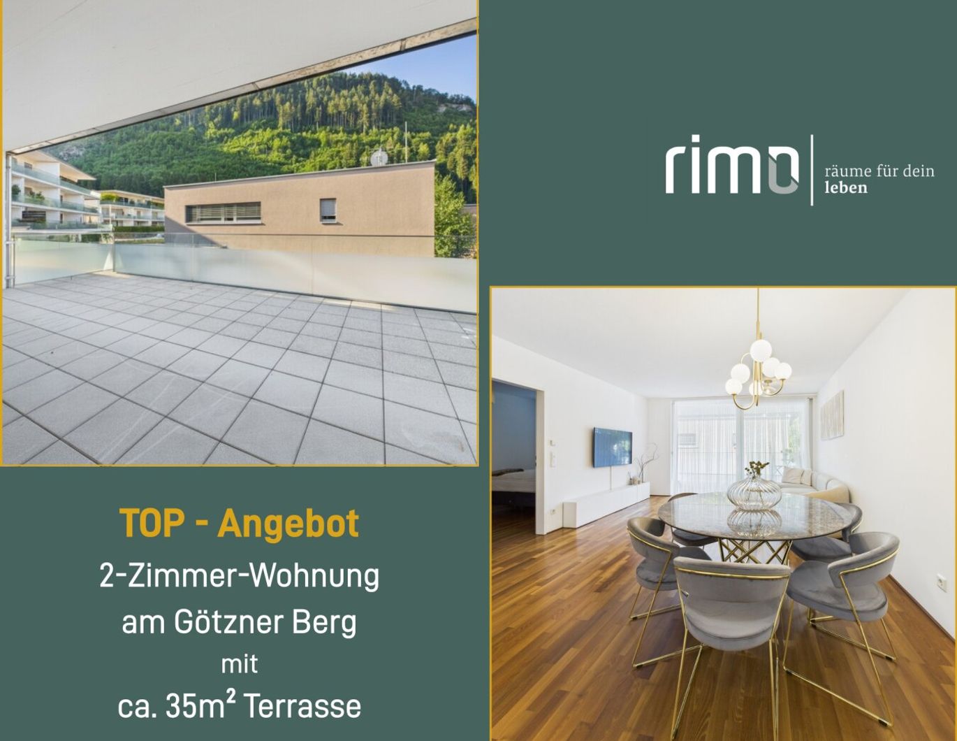 Charmante 2-Zimmerwohnung mit ca. 35 m² Terrasse am Götzner Berg