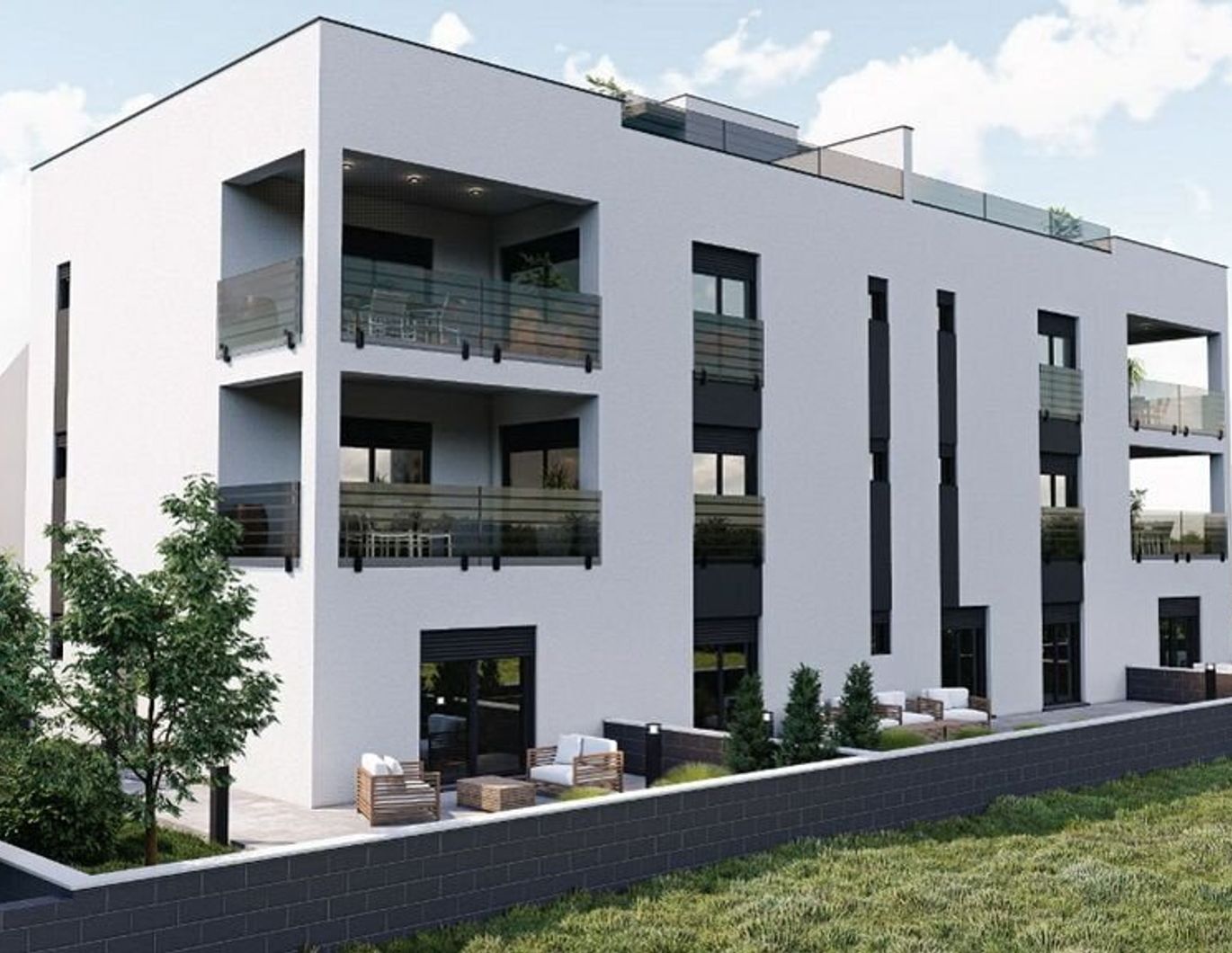 Moderne Dreizimmerwohnung mit Dachterrasse und Meerblick, nur 500 m vom Sandstrand