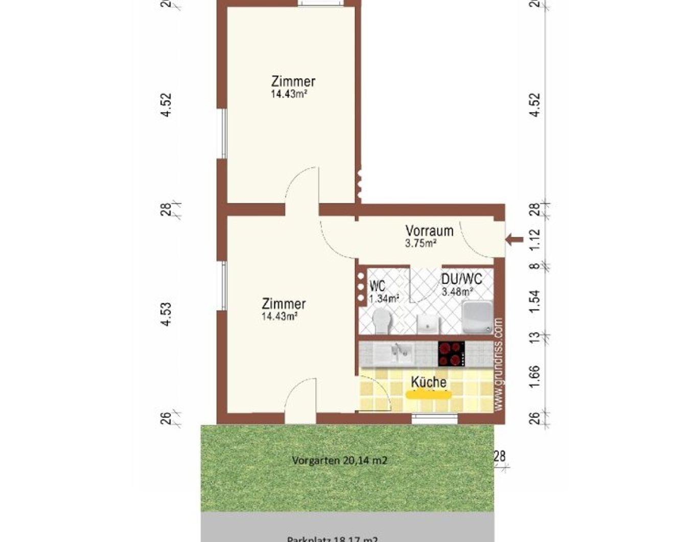 Sonnige und leistbare Gartenwohnung mit 2 Zimmern - provisionsfrei auf www.riedersbach.com