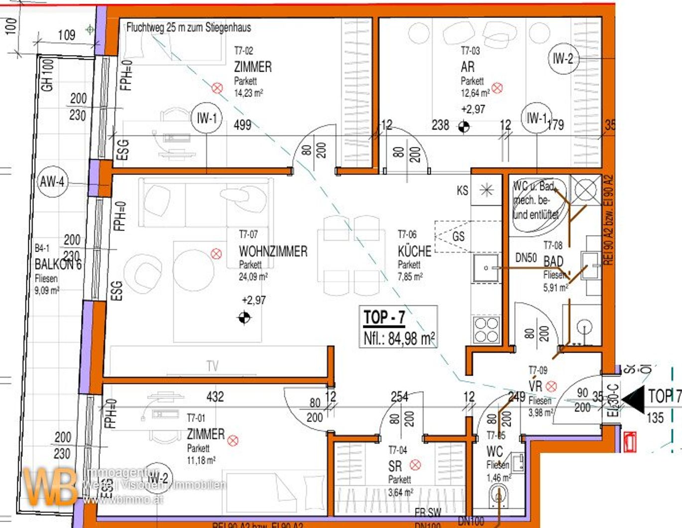 Erstbezug Südwest-Ausrichtung, 85m² WFL + Balkon 9m², 24m² WZ mit offener Küche & 3 Zimmer, 60m² PKW-Stellplatz