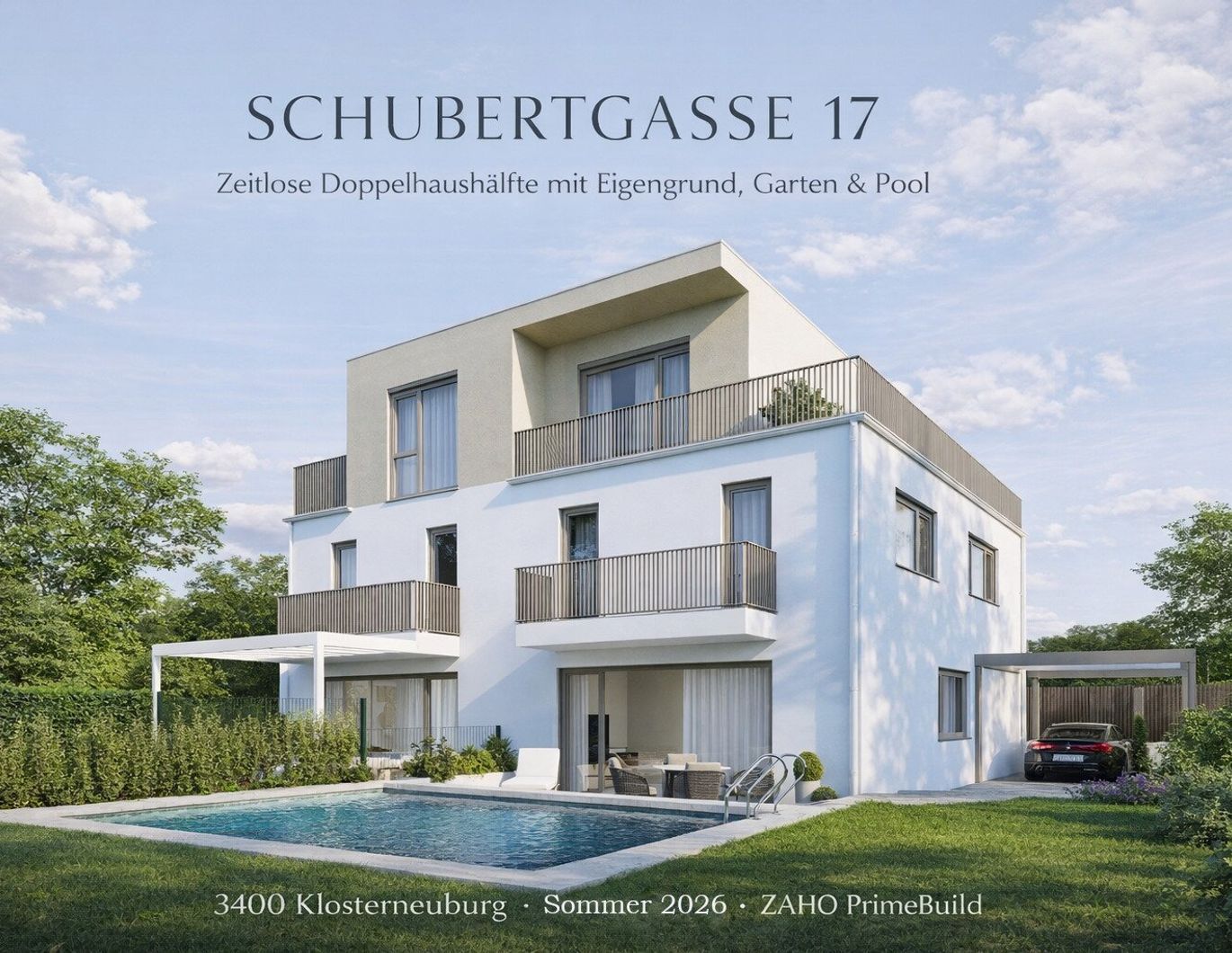 Zeitlose Doppelhaushälfte mit Pool und Carport