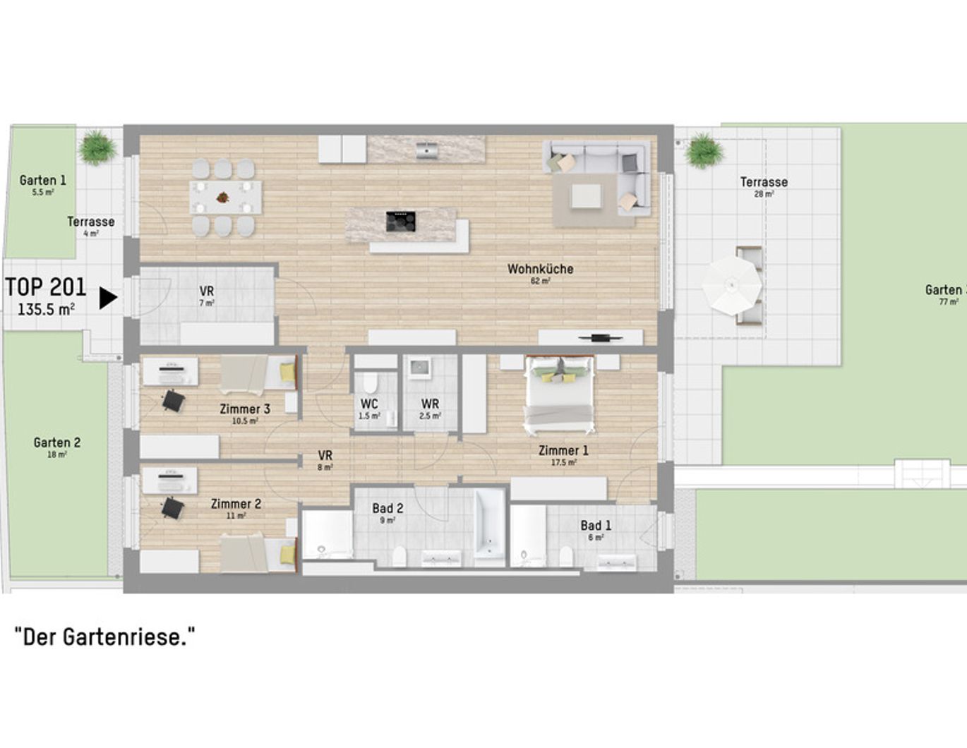 Grüne Oase mitten in der Stadt. 4-Zimmer Traum mit 135 m² und 100 m² Garten in Aspern. Gleich einziehen.
