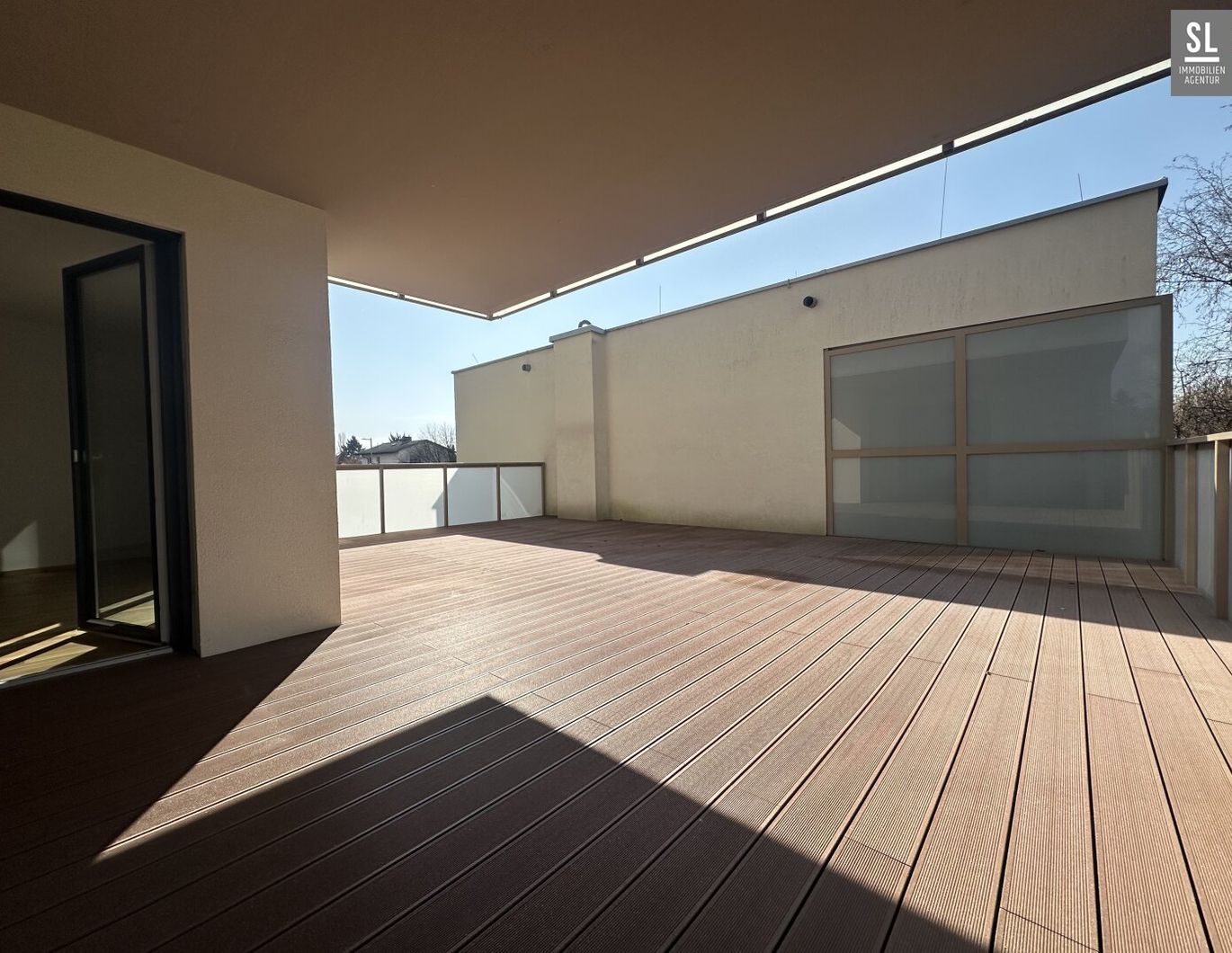 ORF Park: Wunderbare 52m² Dach-Terrasse! Sehr schöne, ruhige 3 Zi-Wohnung, barrierefrei erreichbar, extrabr. TG Platz mit Aufpreis, E-Lademöglichkeit mit günstigem Sonnenstrom