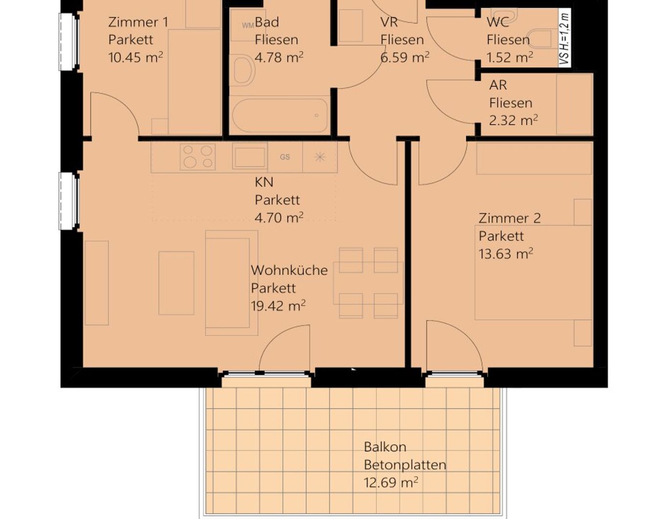 3-Zimmer-Neubauwohnung mit Markenküche, Balkon & Kellerabteil / K3-56