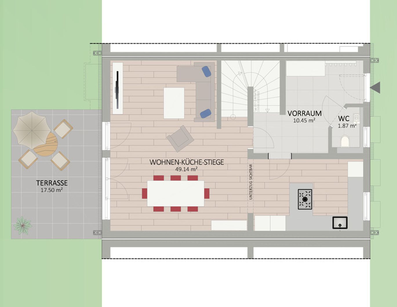 2301, Mühlleitner Straße, An der Stadtgrenze Wiens, Reihenhaus