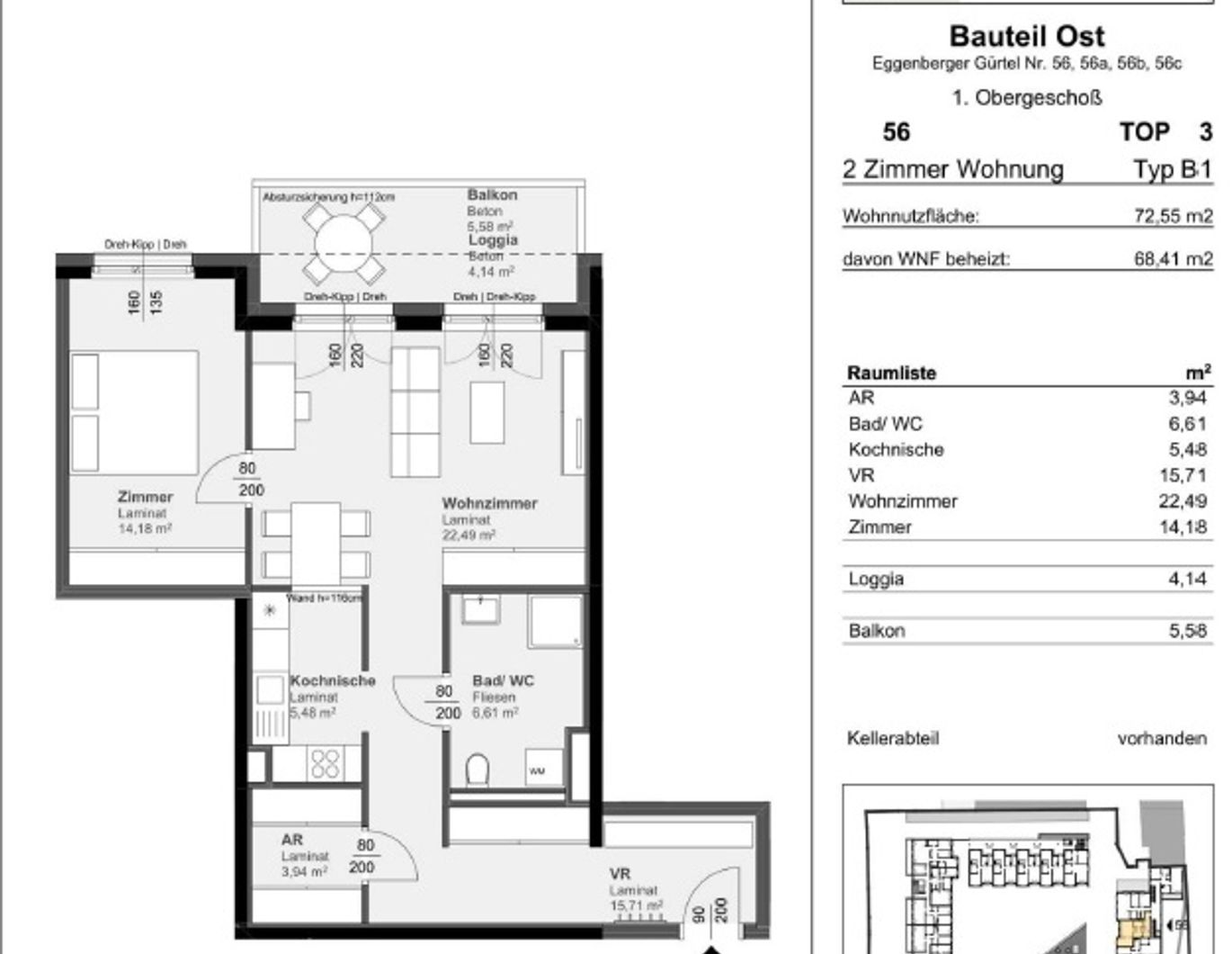 TOP 2 Zimmerwohnung mit Balkon und Loggia in zentraler Lage