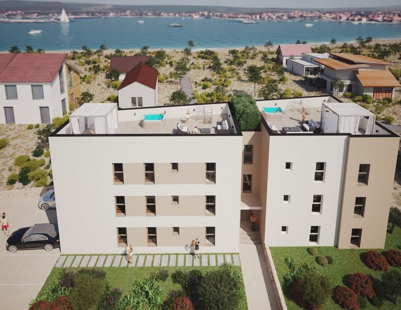 Moderne Dreizimmerwohnung mit Garten, nur 70 m vom Meer entfernt