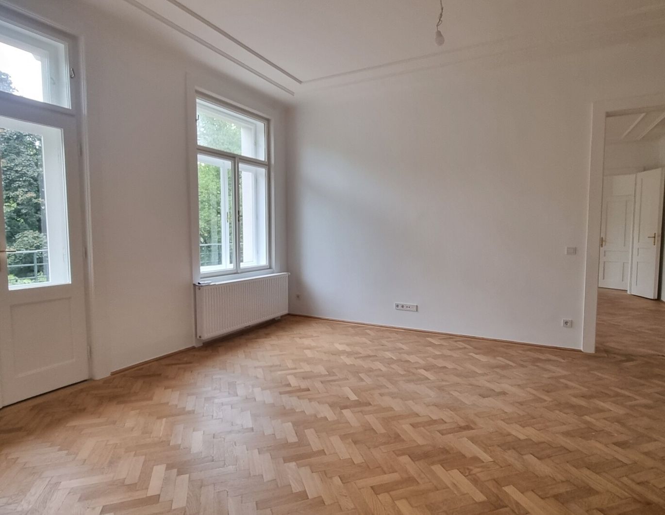 Erstbezug - Altbau mit Balkon - Blick in den Drasche Park