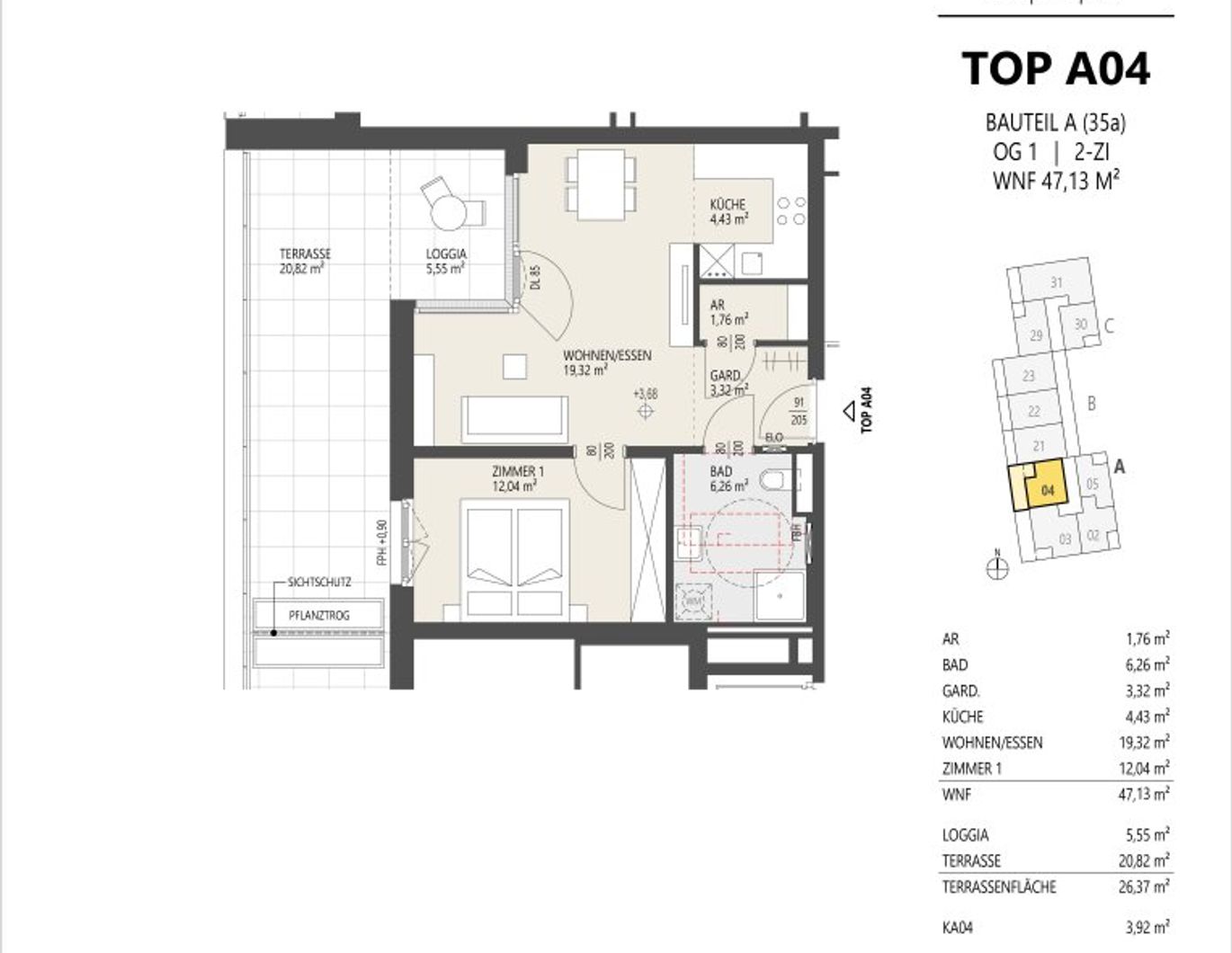 2-Zimmer-Wohnung, Top A04, 1.OG, Innsbruck