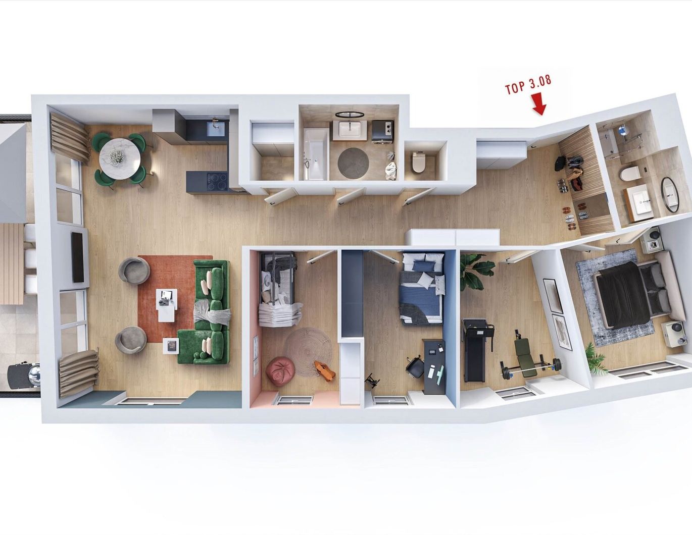 Südseitige 5-Zimmer Wohnung mit großer Terrasse - Top 3.08