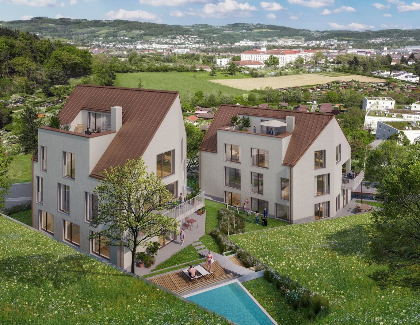 DAS KEIML am Auberg: Einzigartige Lage, grandioser Panoramablick über das wunderschöne Petrinum und die Stadt Linz - Erstbezug