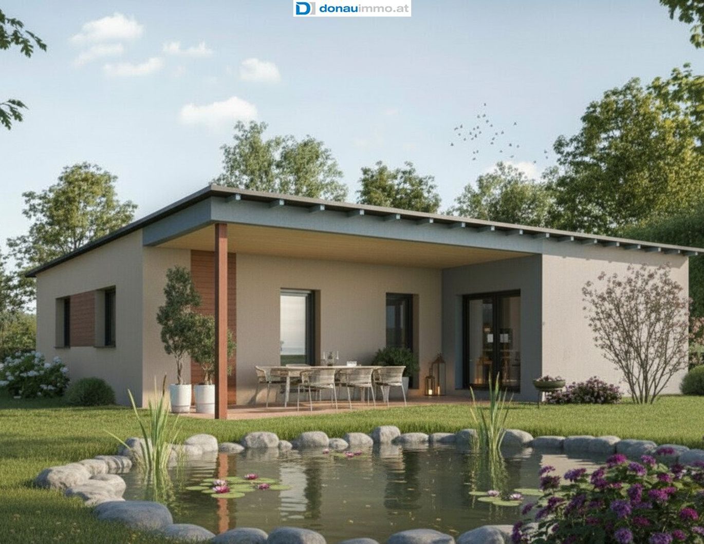 Moderner Holzmassivbungalow auf sonnigem Grundstück