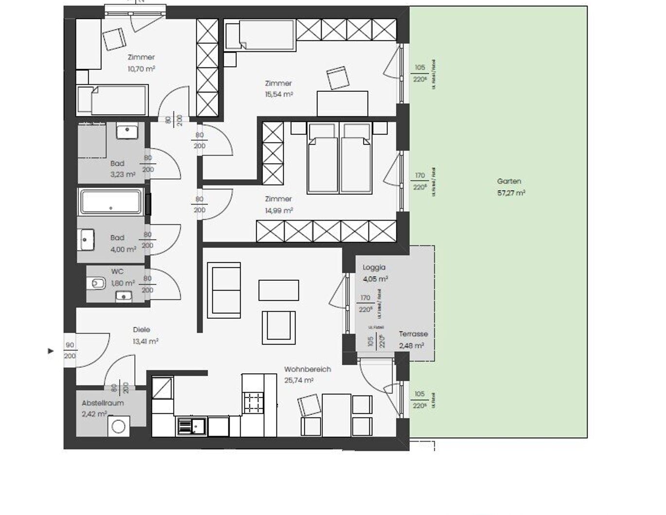 ***EINZIEHEN UND WOHLFÜHLEN: leistbare 4-Zimmer-Wohnung mit Garten - Wohnpark Ober-Grafendorf - ökologisch, hochmodern, ausgezeichnet ***