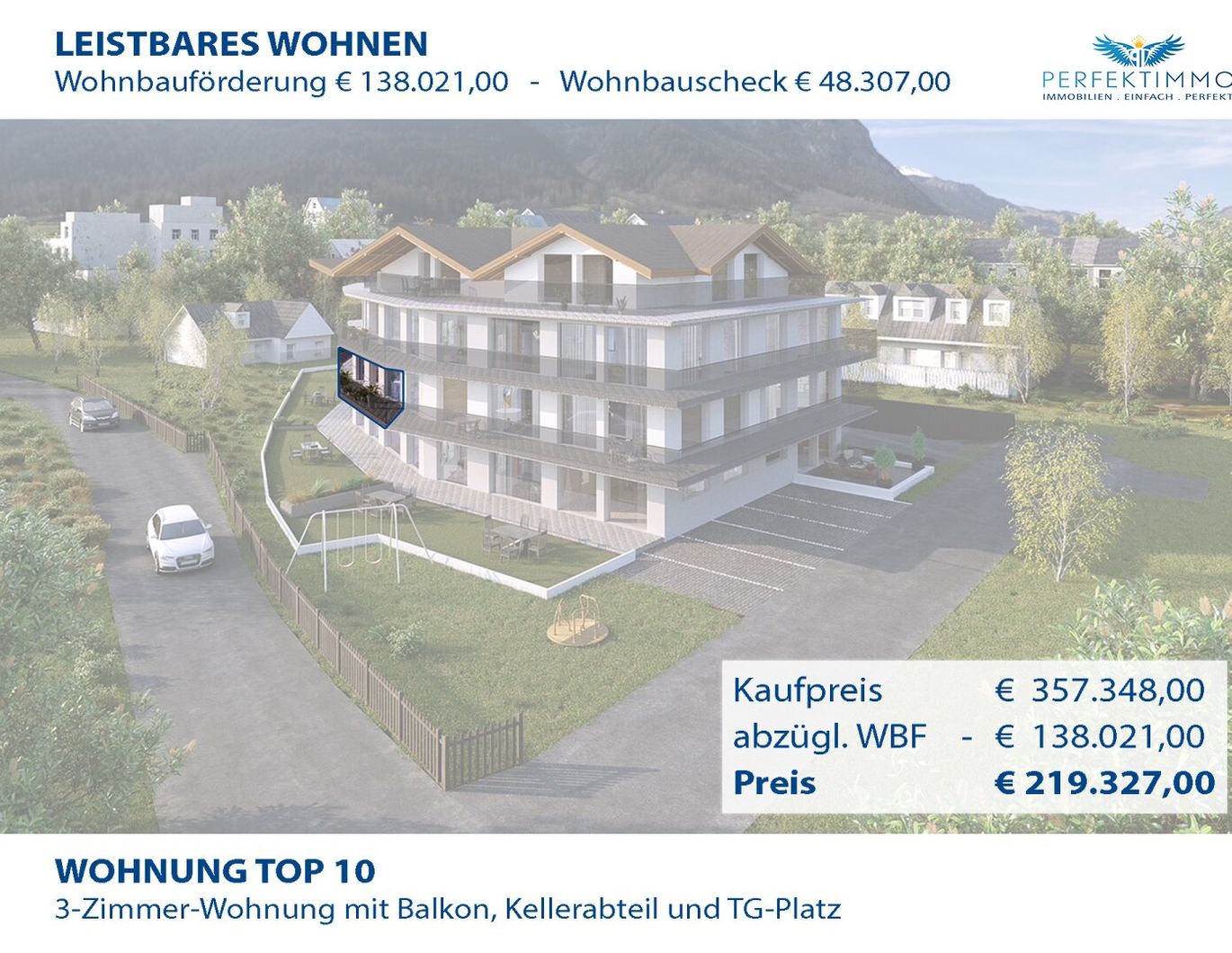 Top 10 mit WBF: Exklusive 3-Zimmer-Neubauwohnung mit sonnigem Südwestbalkon