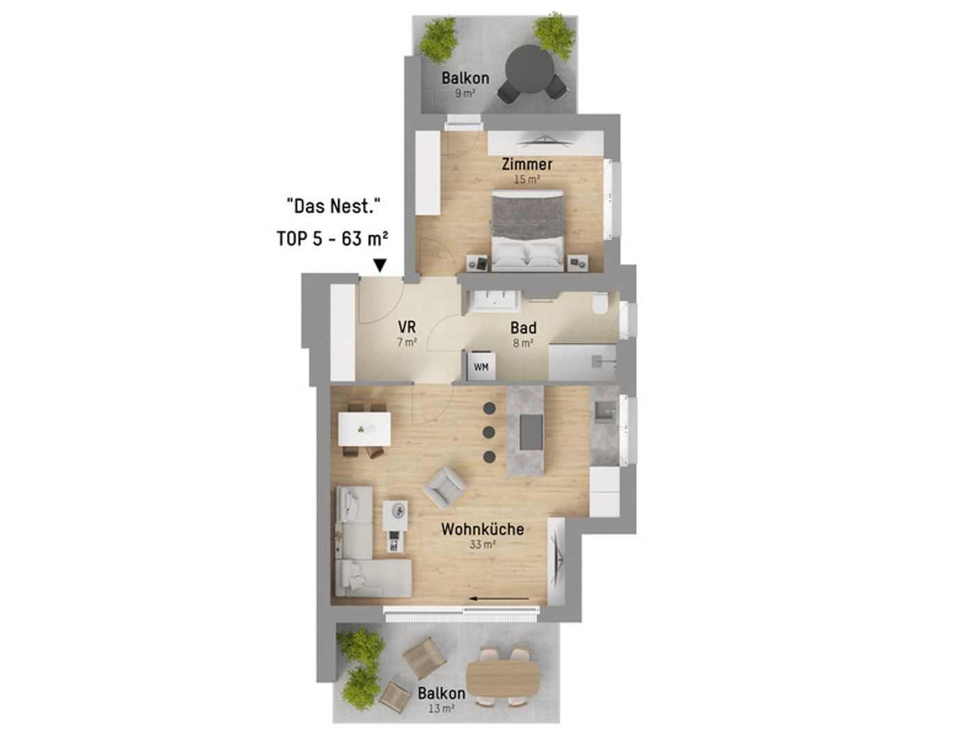 Vor den Toren der Lobau: 2-Zimmer, 63 m² und 2 Balkonen. Exklusivste Ausstattung inklusive