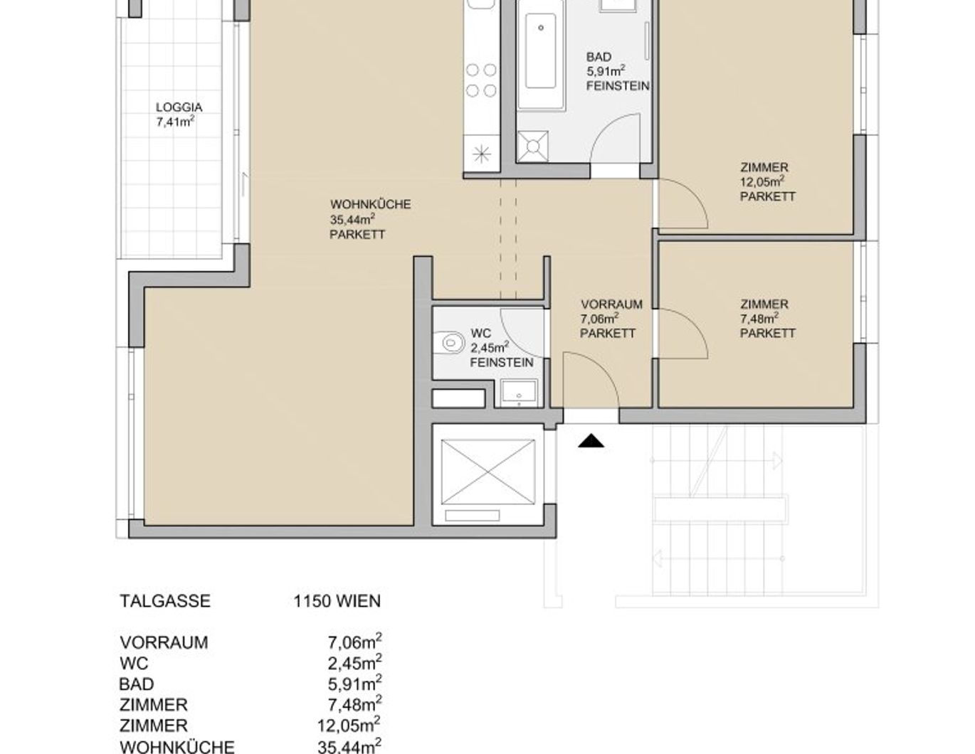 Nahe Westbahnhof! Gut aufgeteilte 3-Zimmer-Wohnung mit Loggia zu vermieten!