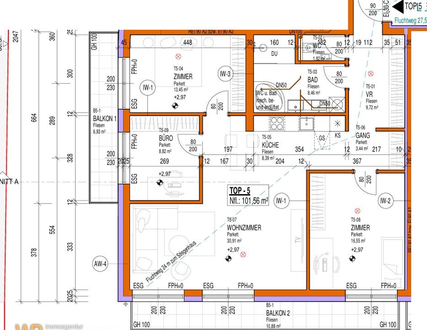 Erstbezug mit 101m² WFL + 2 Balkone 18m², 31m² Wohnküche & Zi-16m²+13m²+9m², 60m² PKW-Stellplatz