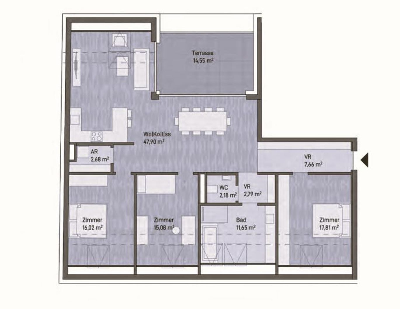 Neubauprojekt: Exklusive Penthouse-Eigentumswohnung (123m²) mit Terrasse in Graz, Gries!