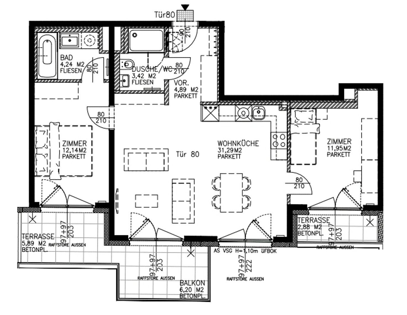 3-Zimmer Wohnung mit Klima und Terrasse in Niedrigenergiehaus in 1110 Wien zu mieten