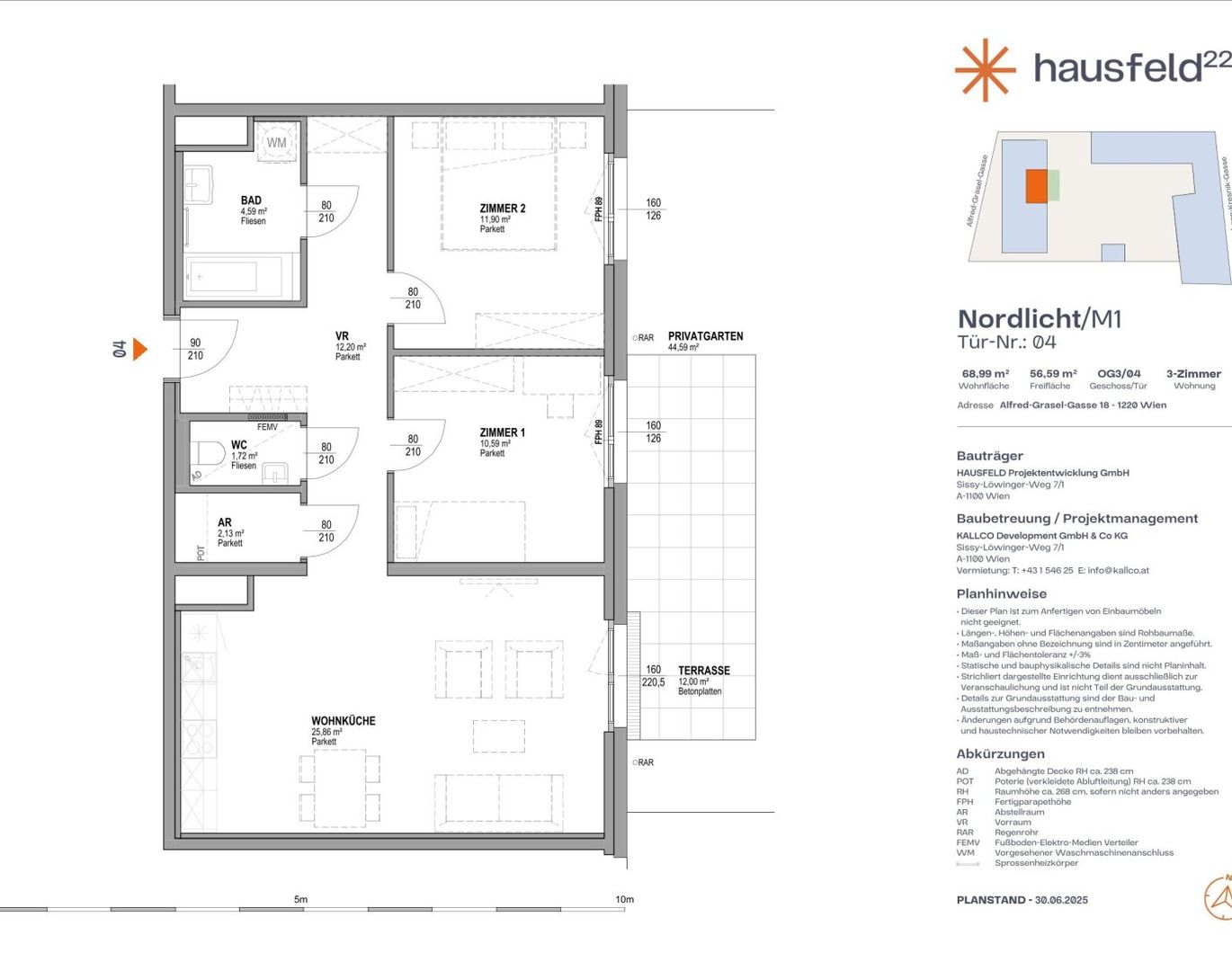 Unbefristete Neubau-Mietwohnung im Oberen Hausfeld | Termin online buchen: www.hausfeld22.at/nordlicht