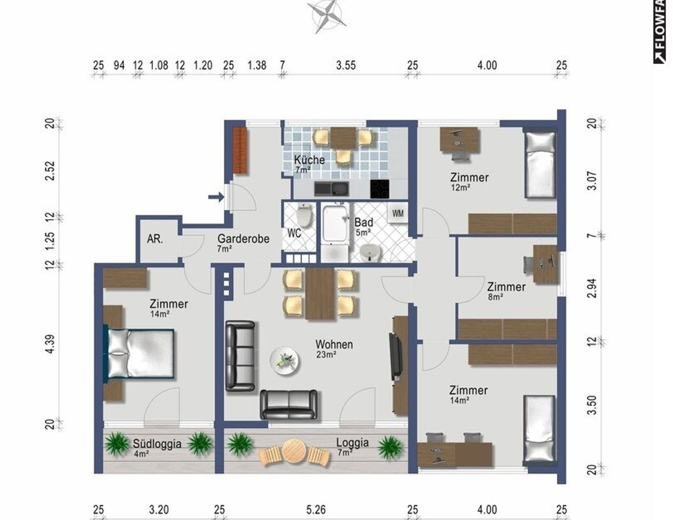 Balkonwohnung - 4 Schlafzimmer - provisionsfrei ab 1. April 2026 - 975 EUR (Heizung, Steuern, alles inklusive)