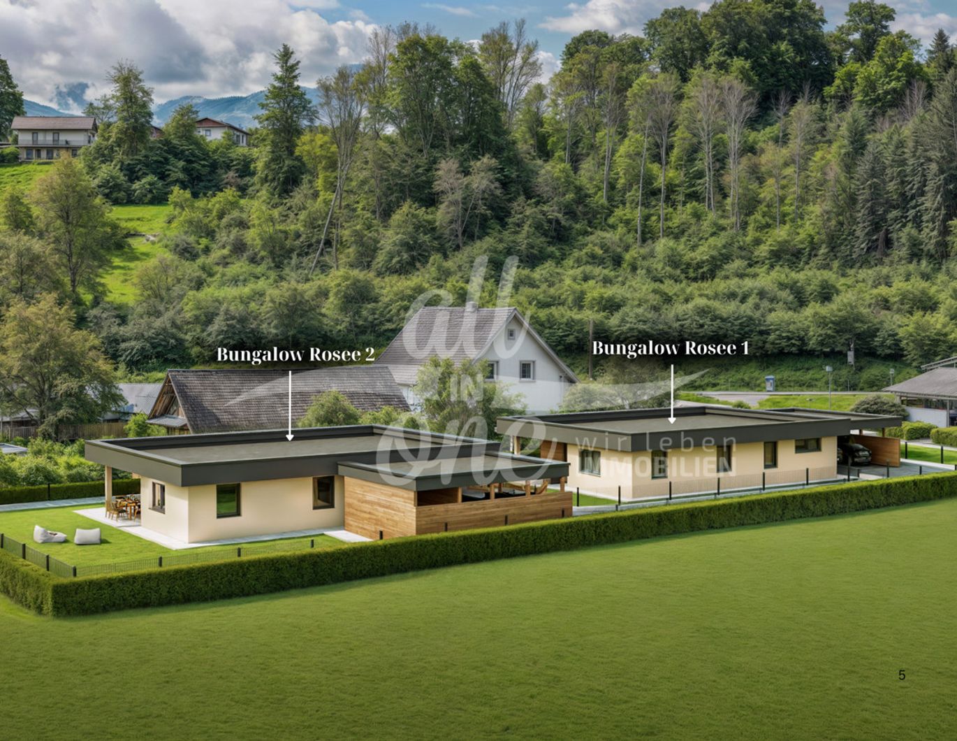 Zwei moderne Bungalows auf einem Gesamtgrundstück - Neubau-Doppelchance in Rosegg bei Velden