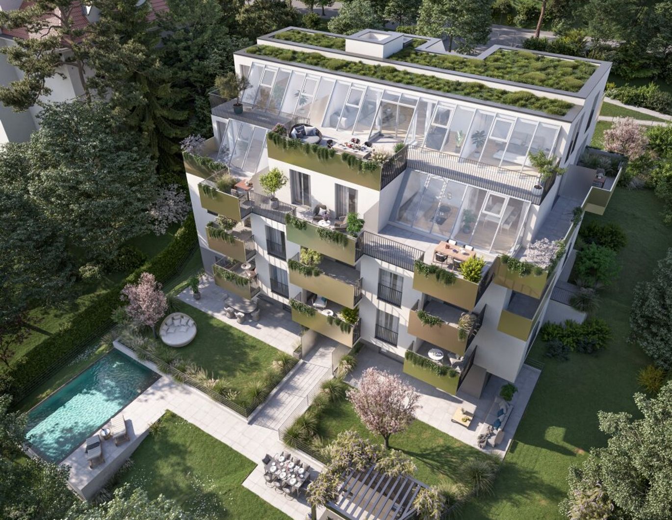 Exklusive Gartenwohnung mit exklusiven Highlight! Pool im Gemeinschaftsgarten! Nahe Lainzer Tiergarten - Erstbezug