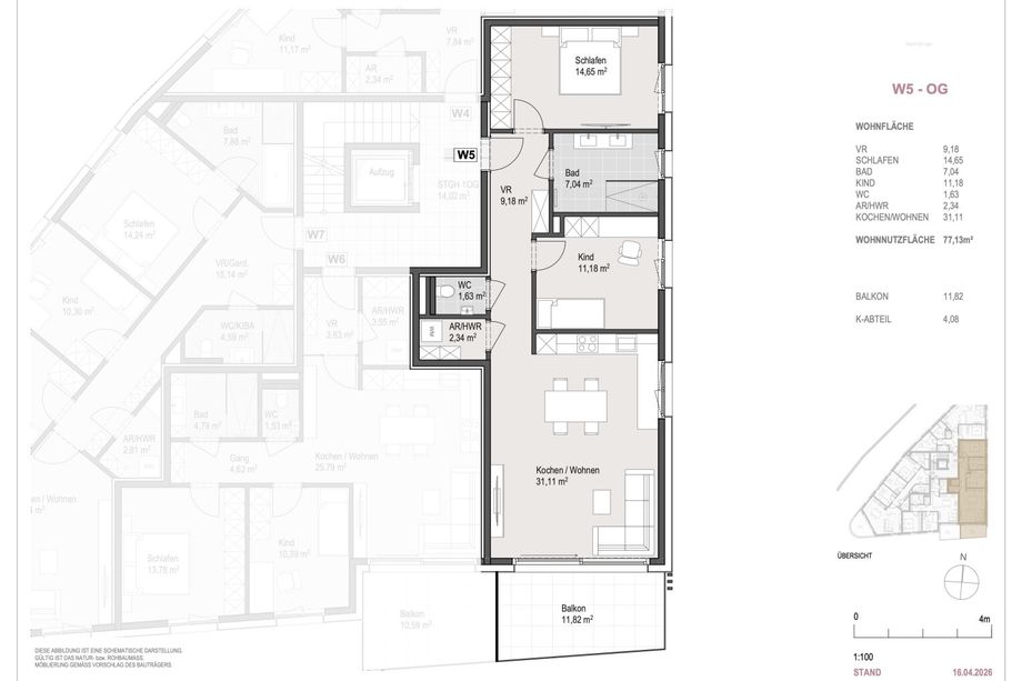 NEUBAUPROJEKT "THE NINE" - Moderne 3-Zimmer Wohnung im Obergeschoss mit Balkon