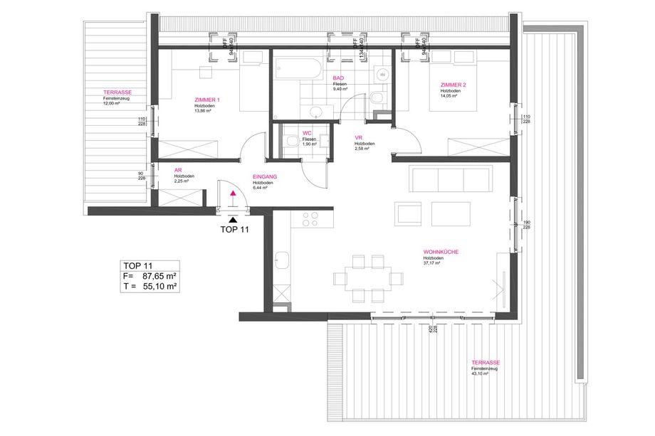 90m² Penhousewohnung mit Ost-Süd-und Westbalkon zu mieten!