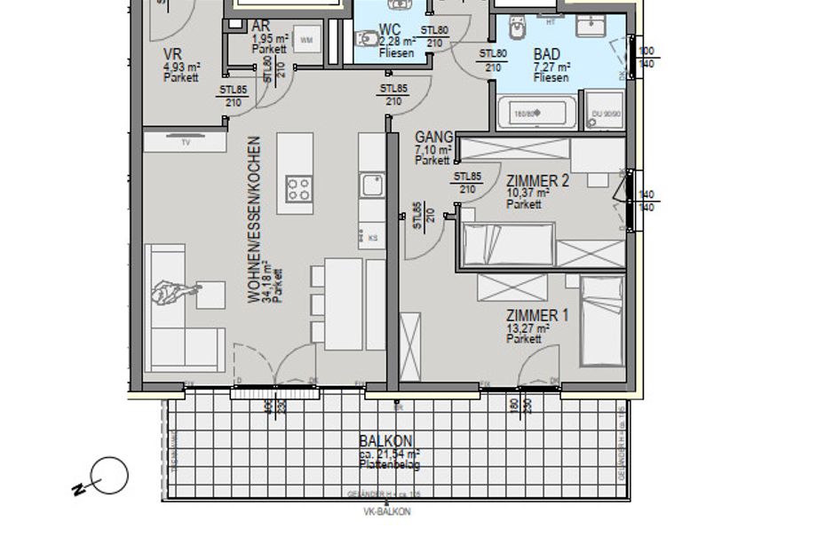 Großzügige 4-Zimmer-Wohnung ca. 96 m² Wohnfläche - mit riesigem, sonnigem Balkon - Graz - Waltendorf