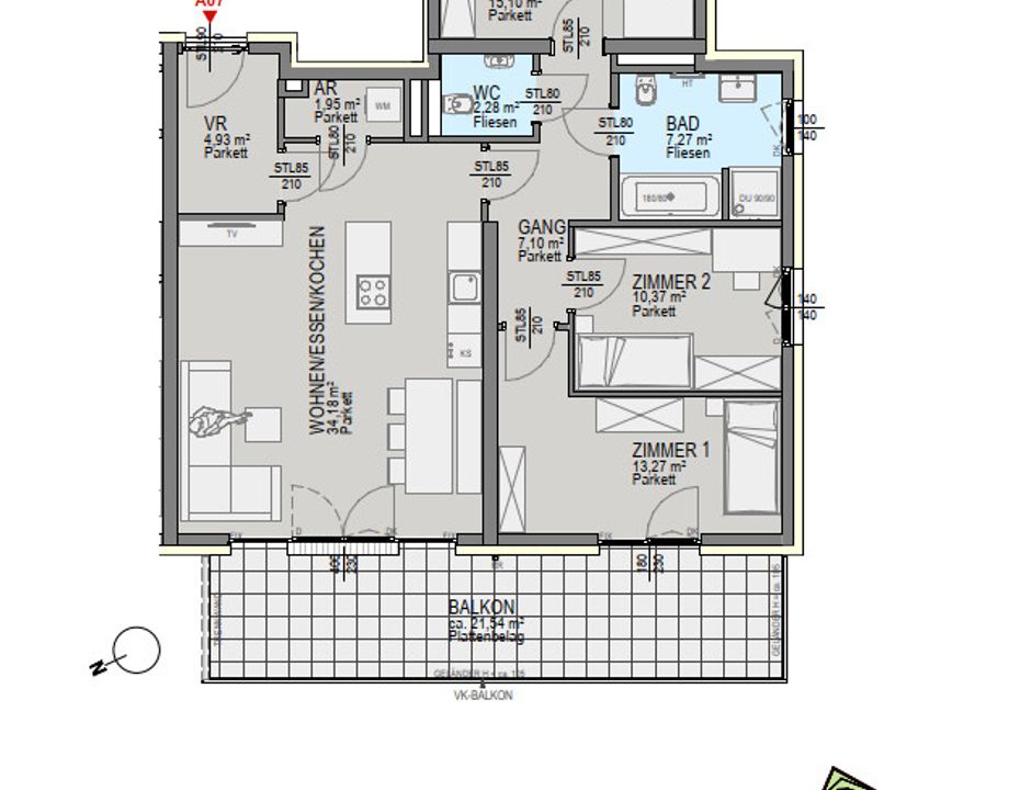Großzügige 4-Zimmer-Wohnung ca. 96 m² Wohnfläche - mit riesigem, sonnigem Balkon - Graz - Waltendorf