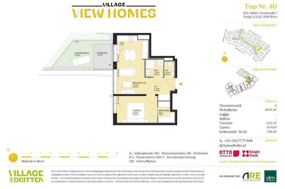 Top moderne 44m² Single-/ Pärchenwohnung mit 19m² Terrasse, Village im Dritten, Parkblick