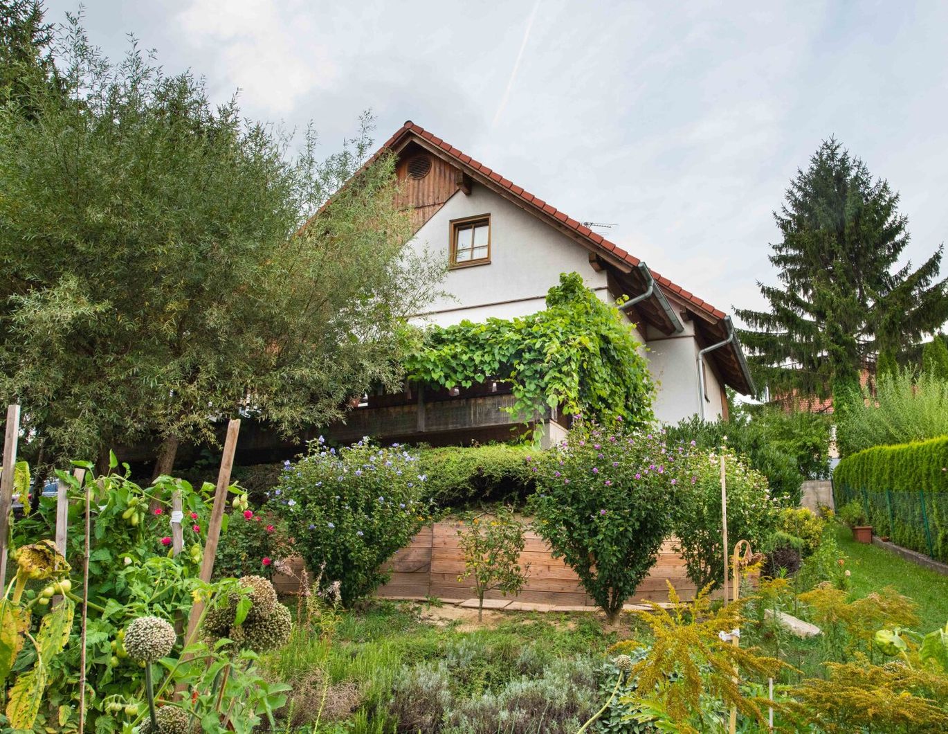Einfamilienhaus mit idyllischem Garten und Blick ins unverbaubare Grüne