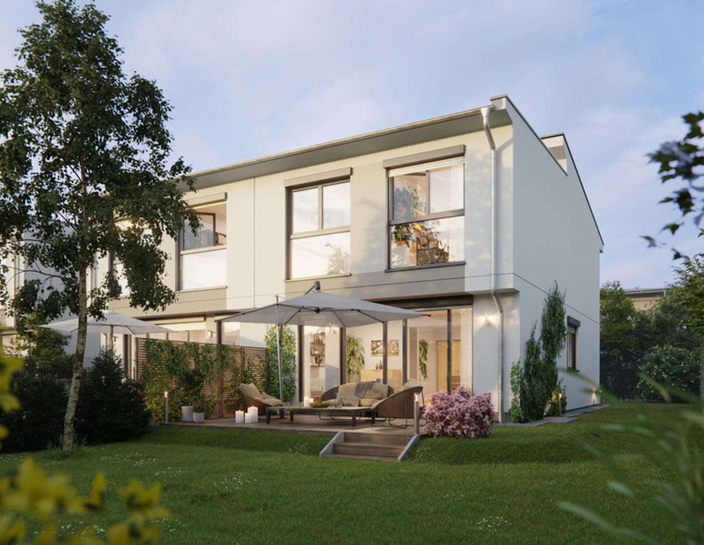 Doppeltes Glück. Wunderbares Doppelhaus nahe dem Mühlwasser, voll unterkellert in moderner Architektur