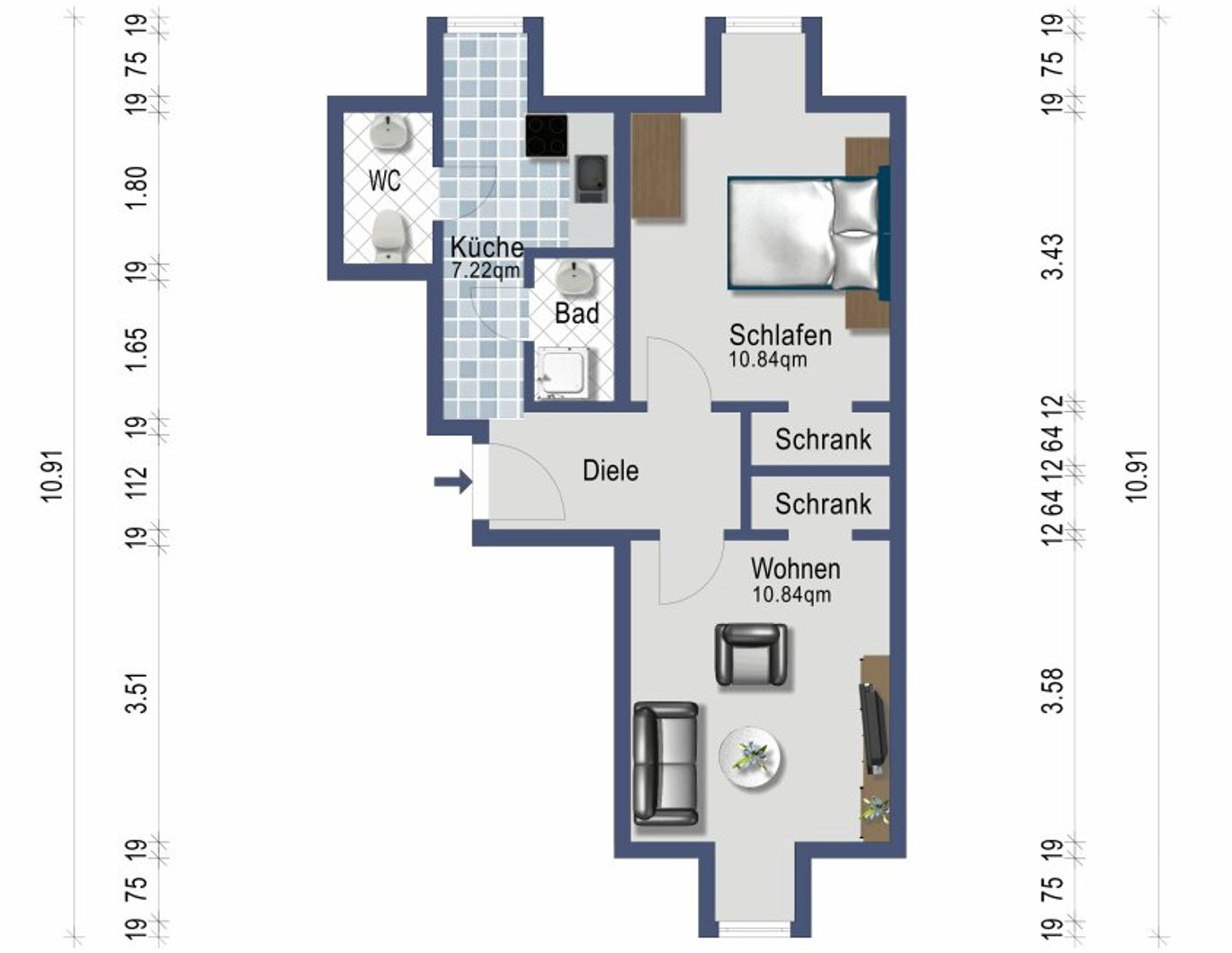 Dachgeschosswohnung für 1-2 Personen - Für Raucher geeignet - Heizung inklusive - ab 1. September