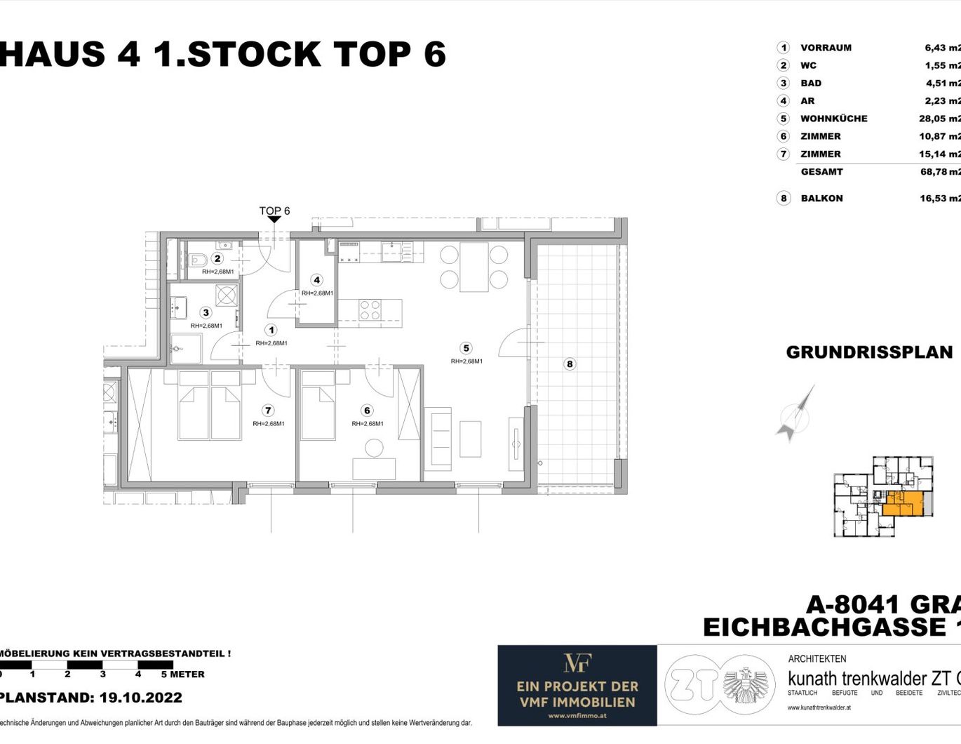 Neuwertige 3-Zi-Wohnung in Graz mit Balkon, Fußbodenheizung & Aufzug