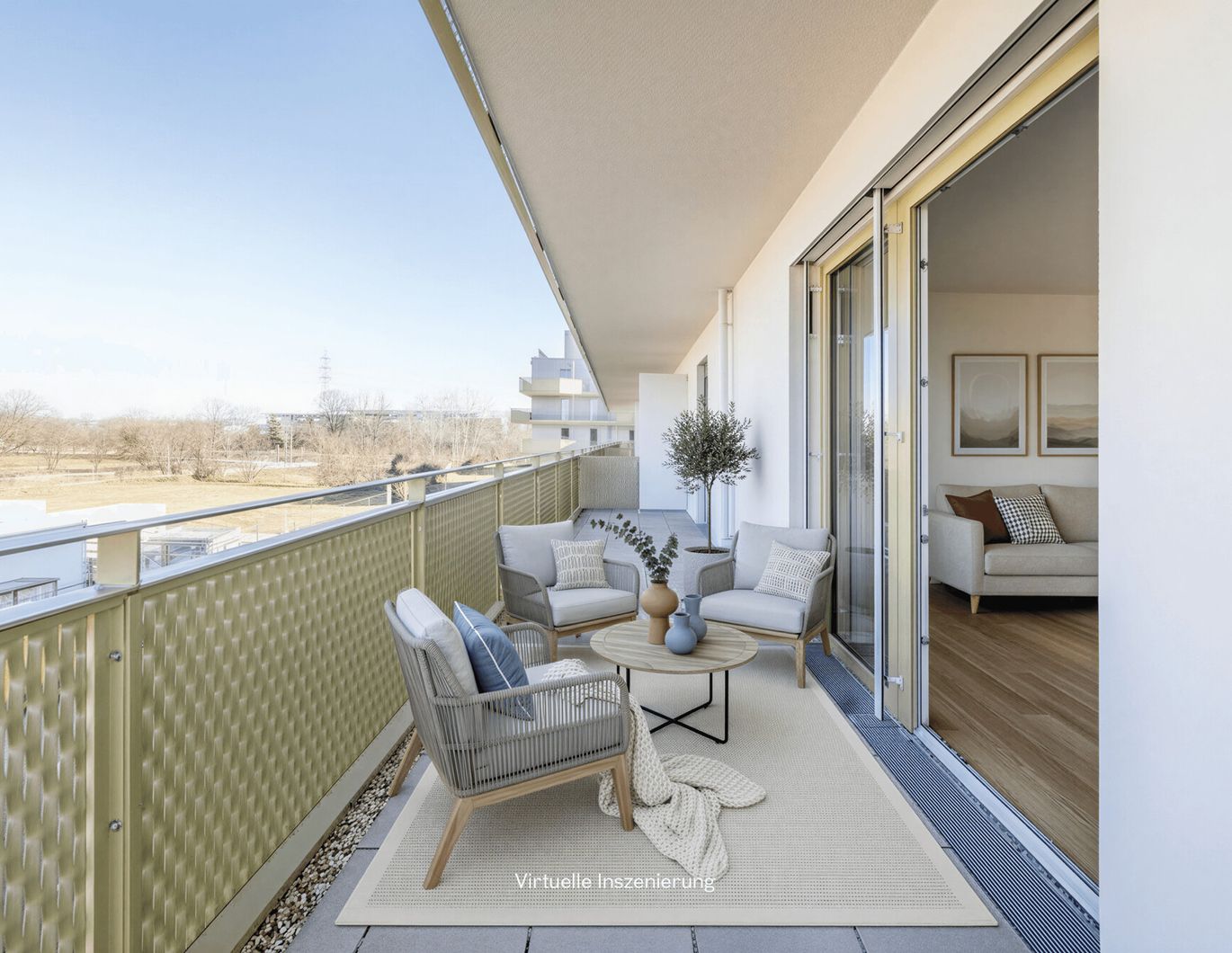 Neubau-Erstbezug mit großzügigen Außenflächen im Grünen