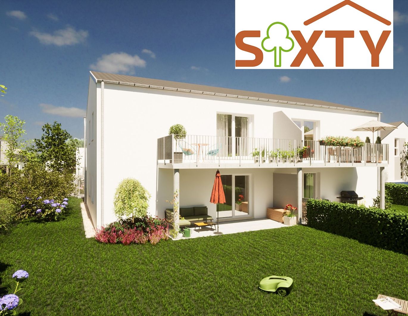 Ziegelmassive Gartenwohnung mit 3,5 Zimmern, Terrasse, Eigengarten und 2 Parkplätzen.